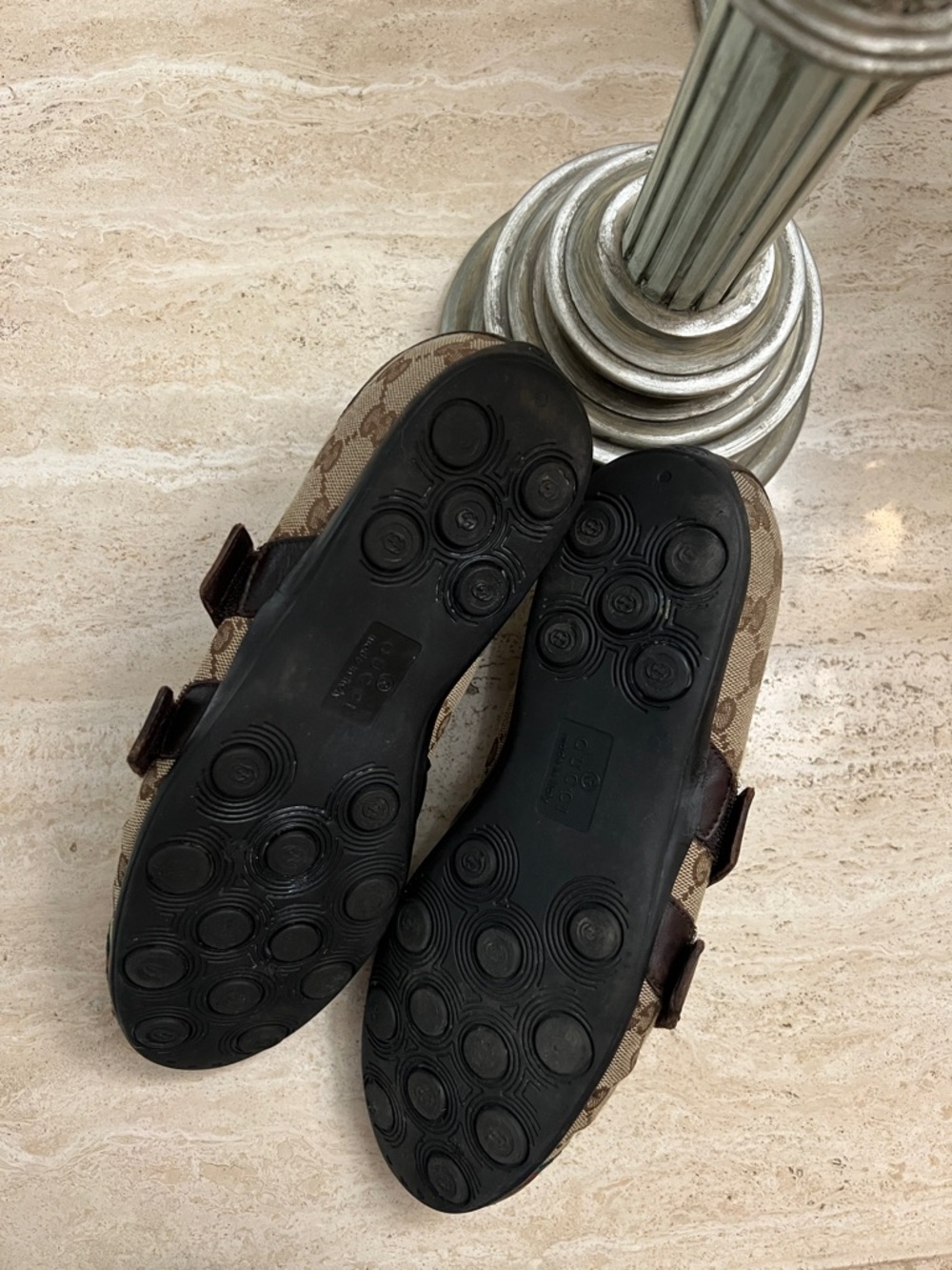 Gucci Brown Leather & GG Canvas Velcro Men’s Sneakers with Web Stripe - Picture 8 of 13